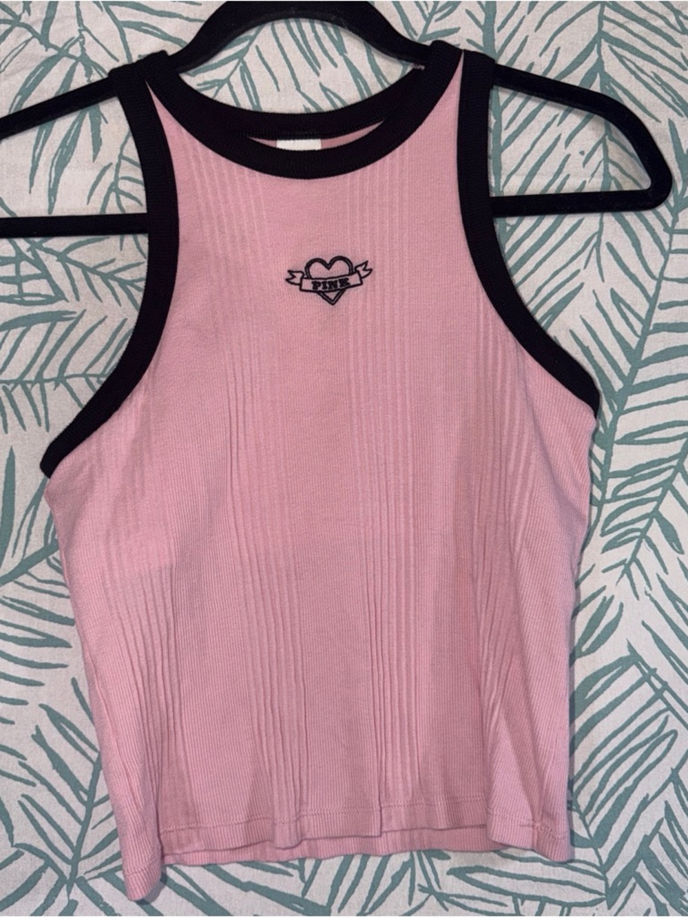 PINK Victoria's Secret Pink Ribbed Tank with Black Trim and Heart Logo